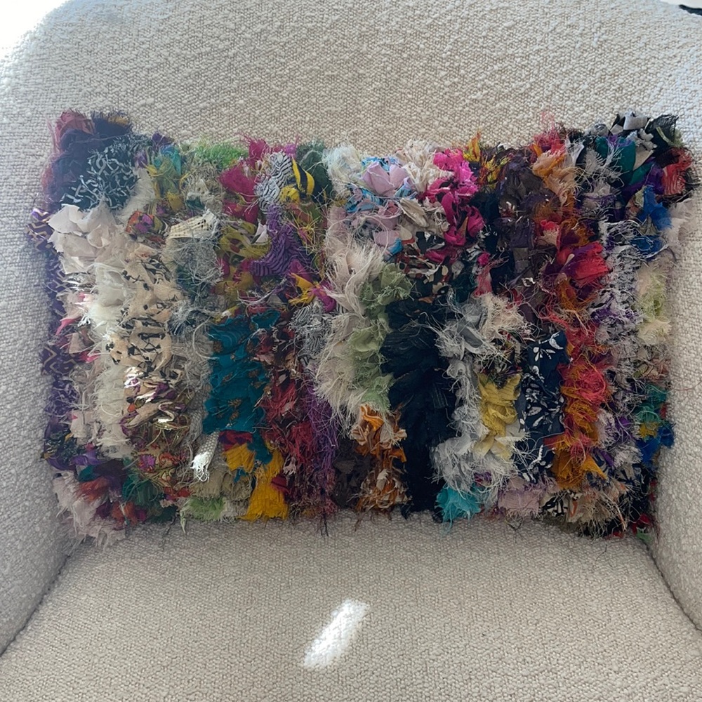 Bright Colorful Funky Lumbar Accent Pillow Made of Little Pieces of Fabric